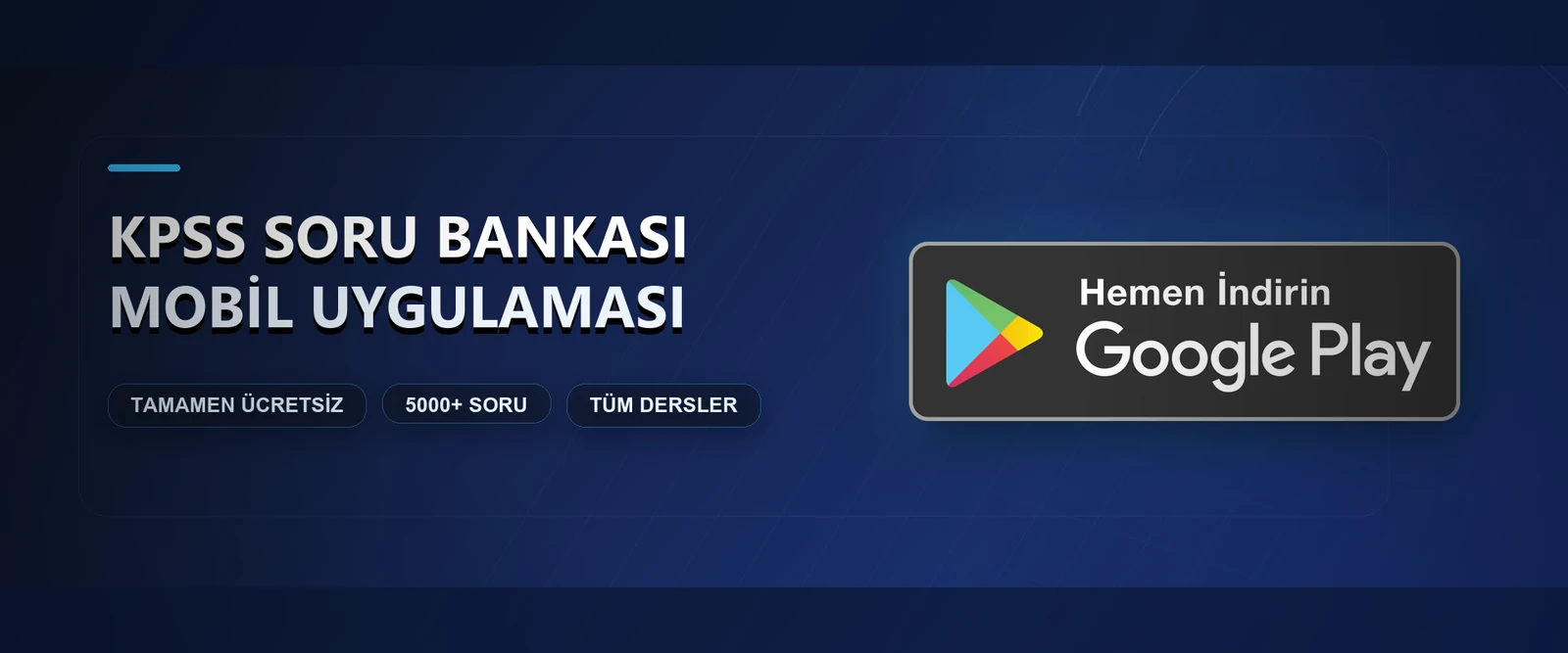KPSS Soru Bankasi mobil uygulamasi - tamamen ucretsiz, 5000+ soru, tum dersler